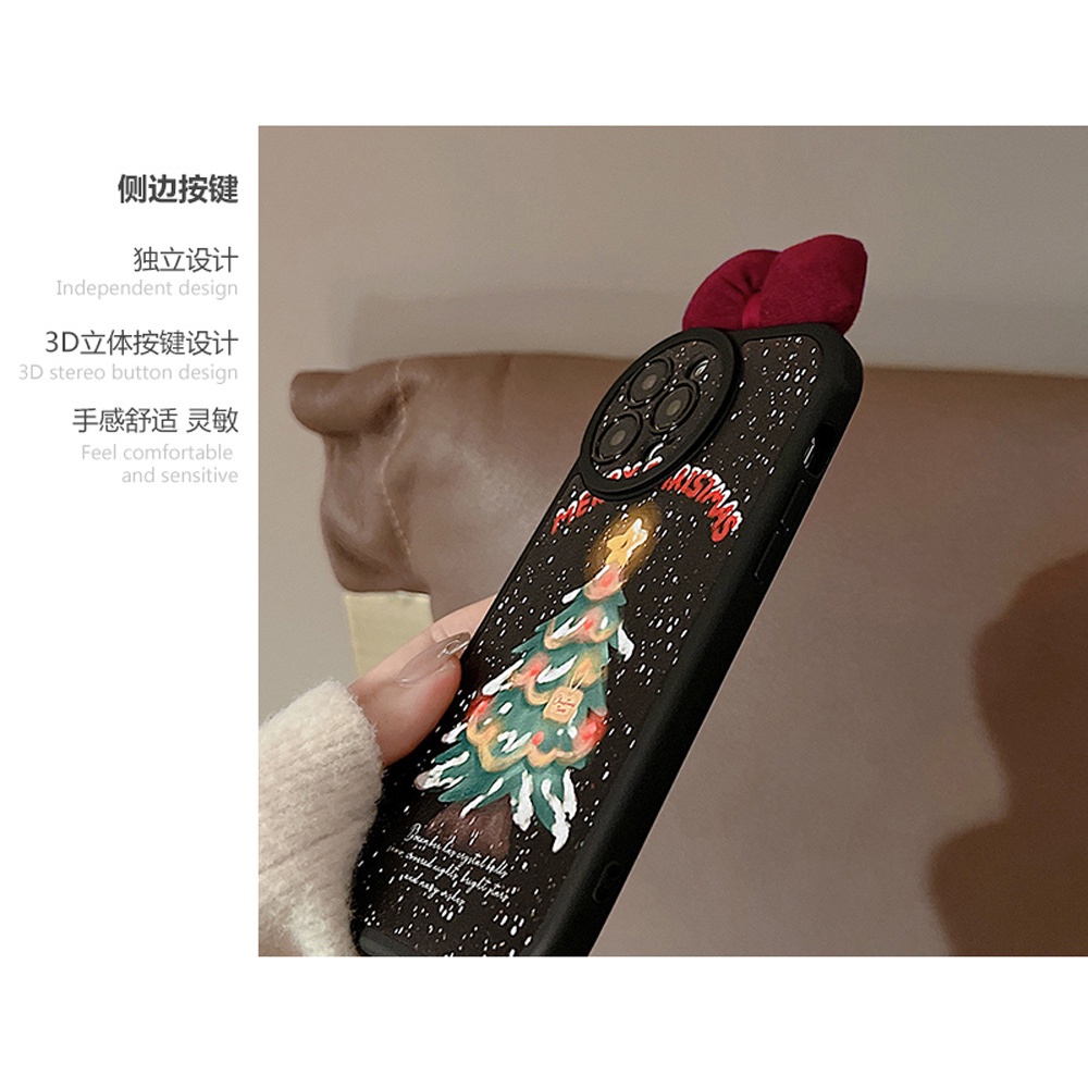 Ins Casing Silikon Motif Pohon Natal Aksen Pita Untuk Iphone 14 11 12 13 PRO MAX