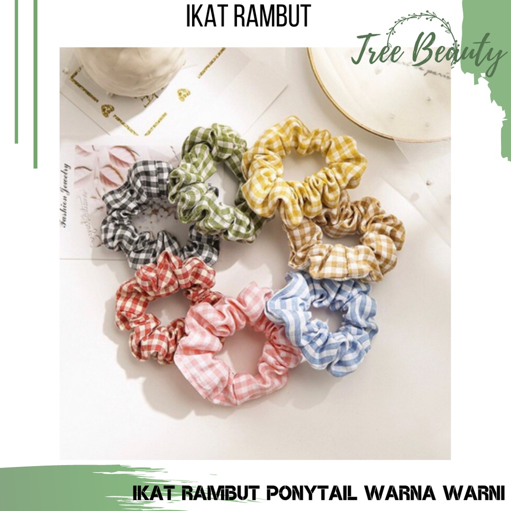 Ikat Rambut Ponytail Elastis Warna-Warni Gaya Korea Wanita Scrunchi