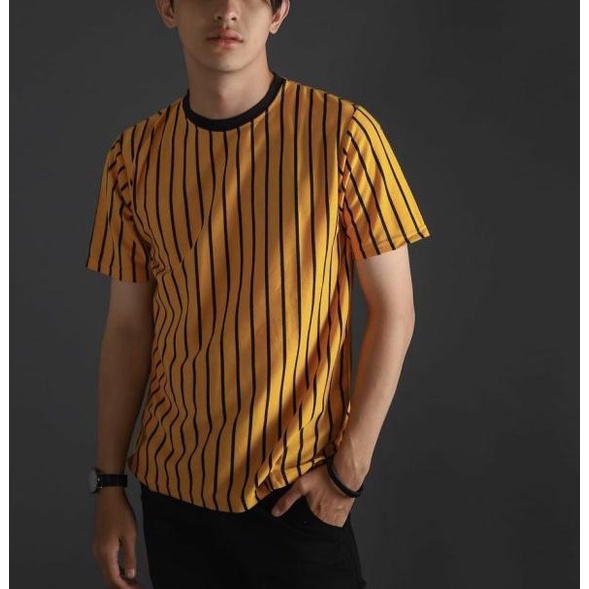 Kaos TShirt Pria | Motif Garis-Garis Vertikal | Casual Santai - Putih, S