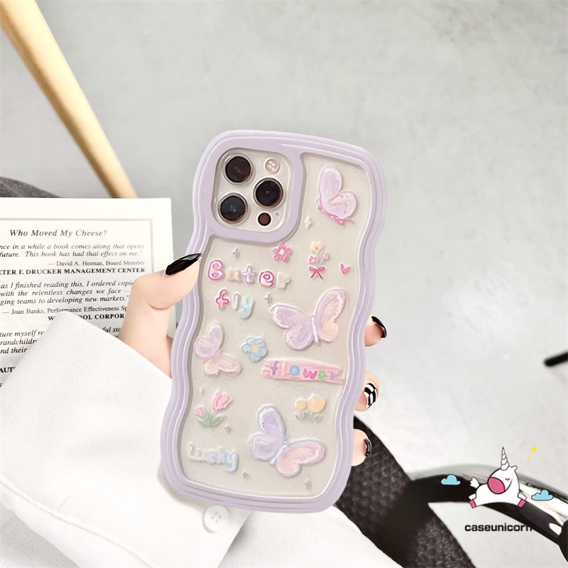 Casing OPPO A17 A15 A16 A57 A77 A17K A78 A54 A55 A12 A74 A5 A9 A16s A96 A95 A5s A7 A16K A1k A77s A53 A3s A72 A76 A52 Reno 8T 7 6 5 Kartun Kupu Lucu Bergelombang EdgeSoft Cover