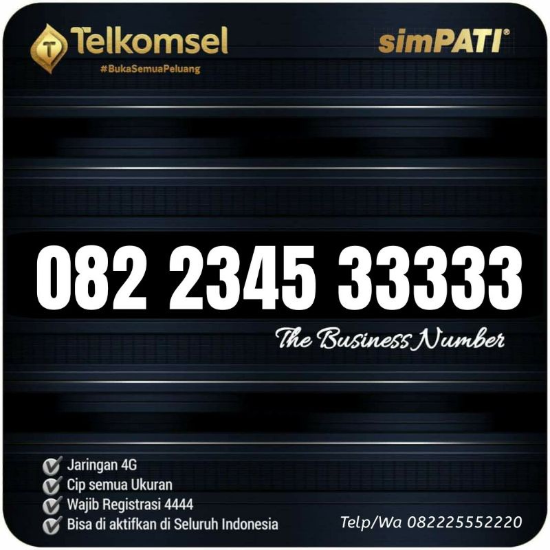 nomor cantik telkomsel simpati loop urut naik panca 33333 awalan 0822345