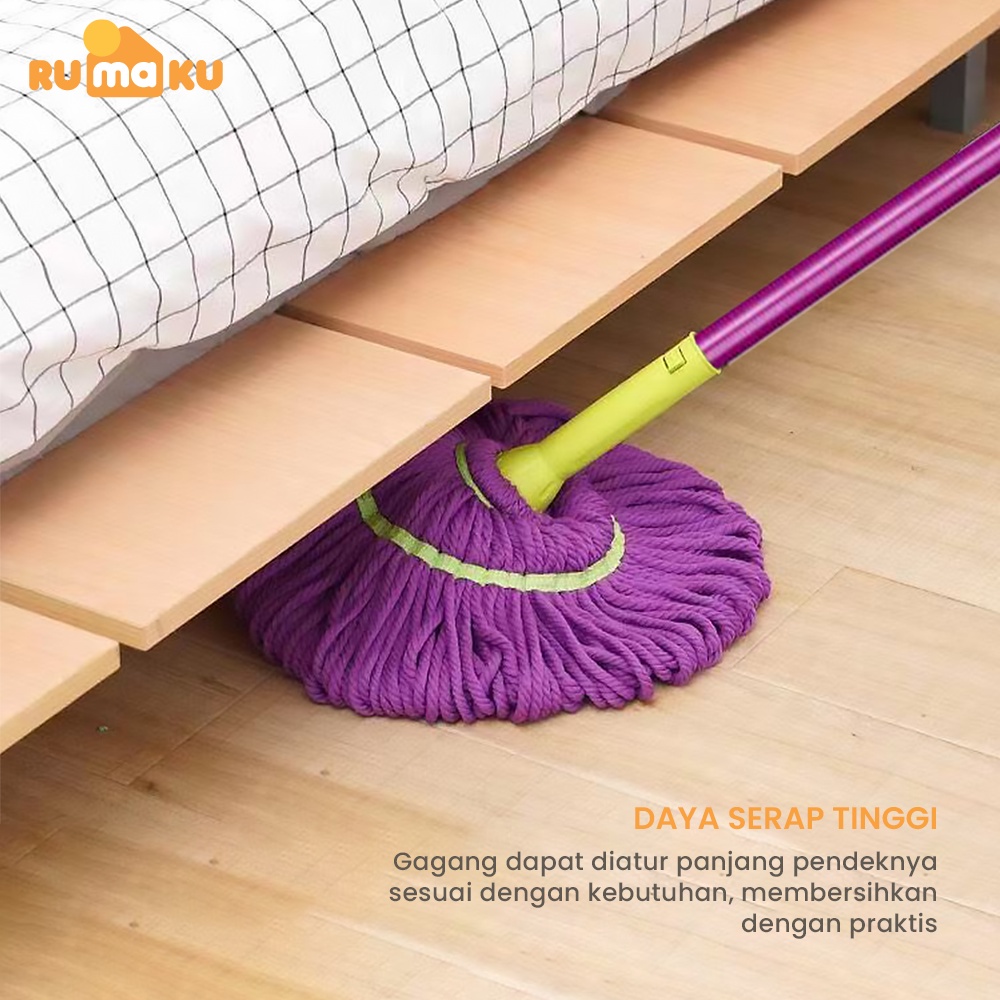 Rumaku Alat Pel Lantai Praktis Peras Tarik Otomatis Ungu - Pel Lantai Putar Otomatis Twist Mop