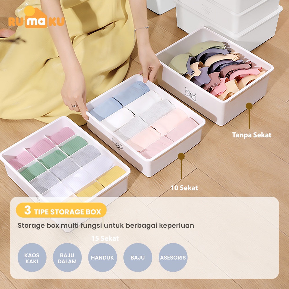 Rumaku Kotak Penyimpanan Pakaian Dalam Kaos Kaki Underwear Storage Box Tempat Penyimpanan Celana Dalam BH Serbaguna