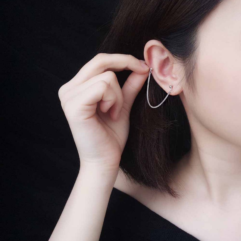 We Flower 1 Pc Anting Rantai Rumbai Model Lubang Ganda Warna Silver Untuk Unisex