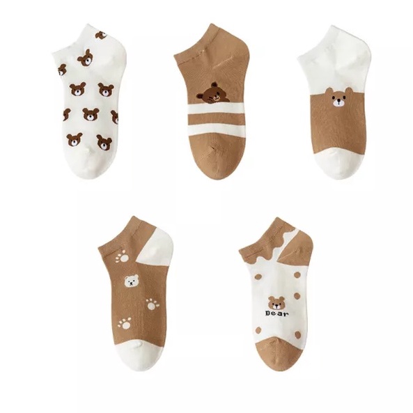 Kaos Kaki BEAR BROWN Wanita Pendek Motif Lucu Fashion Socks Aesthetic Design - MIKHAMART