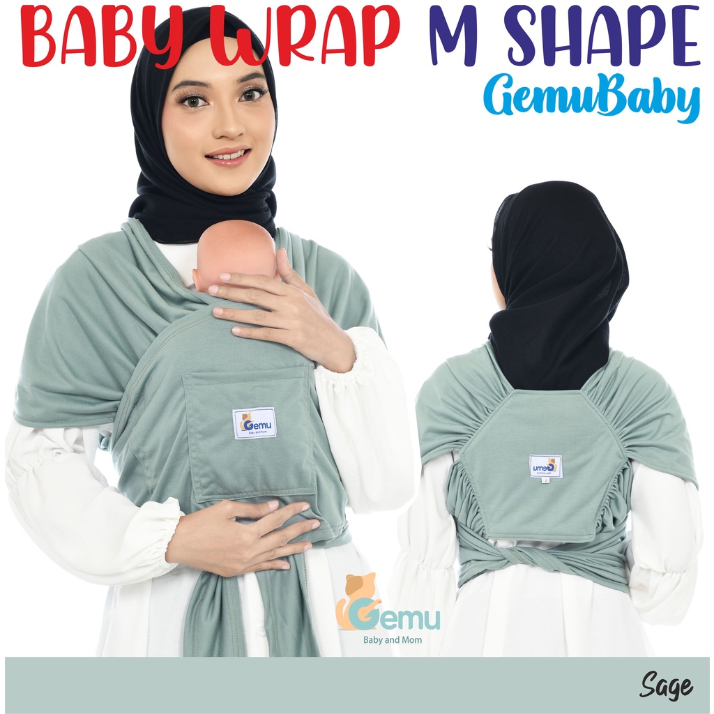 GEMUBABY Gendongan Bayi Depan M Shape Baby Wrap 3in1 Geos Baby Instan Premium with Sash Belt Warna Soft