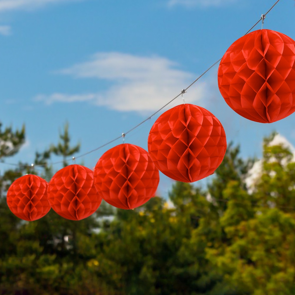 1 Pc Lampion Kertas Bulat Motif Sarang Lebah Warna Merah Gaya China Tradisional Untuk Dekorasi Pesta