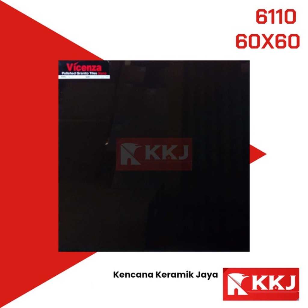 GRANIT LANTAI 60X60 CM VICENZA HITAM POLOS 6110 GRADE A KUALITAS 1