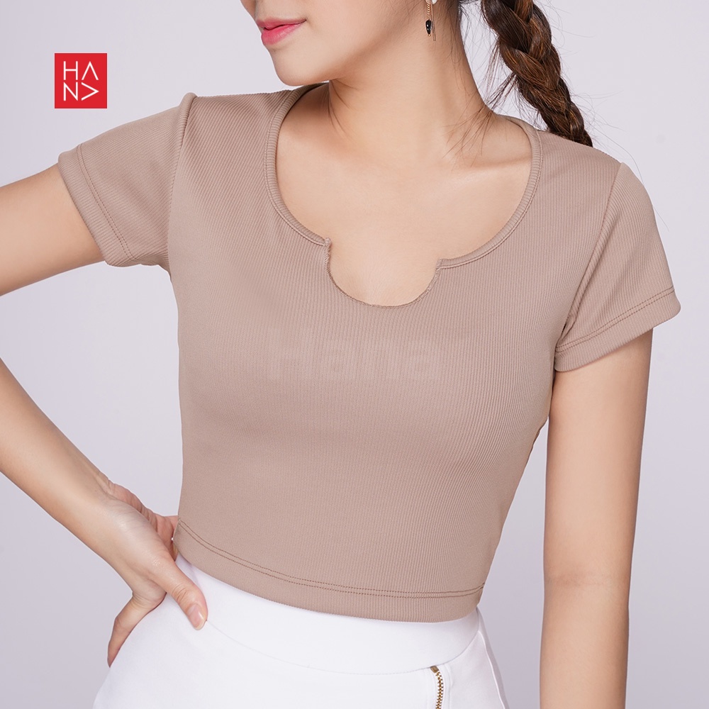 Hana Fashion - Kharen T-shirt Knit / Kaos Crop Wanita Gaya Korea - TS478