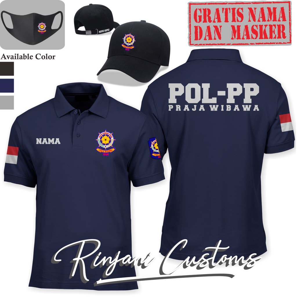 KAOS POLO POL PP 2 GRATIS NAMA DAN MASKER-POLO POLISI PAMONG PRAJA-POLO SATPOL PP