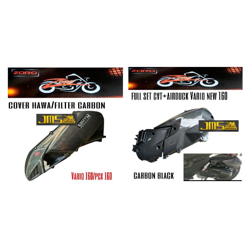 cover cvt carbon/sambungan cvt carbon plus cover filter hawa carbon set paket vario160 zoro