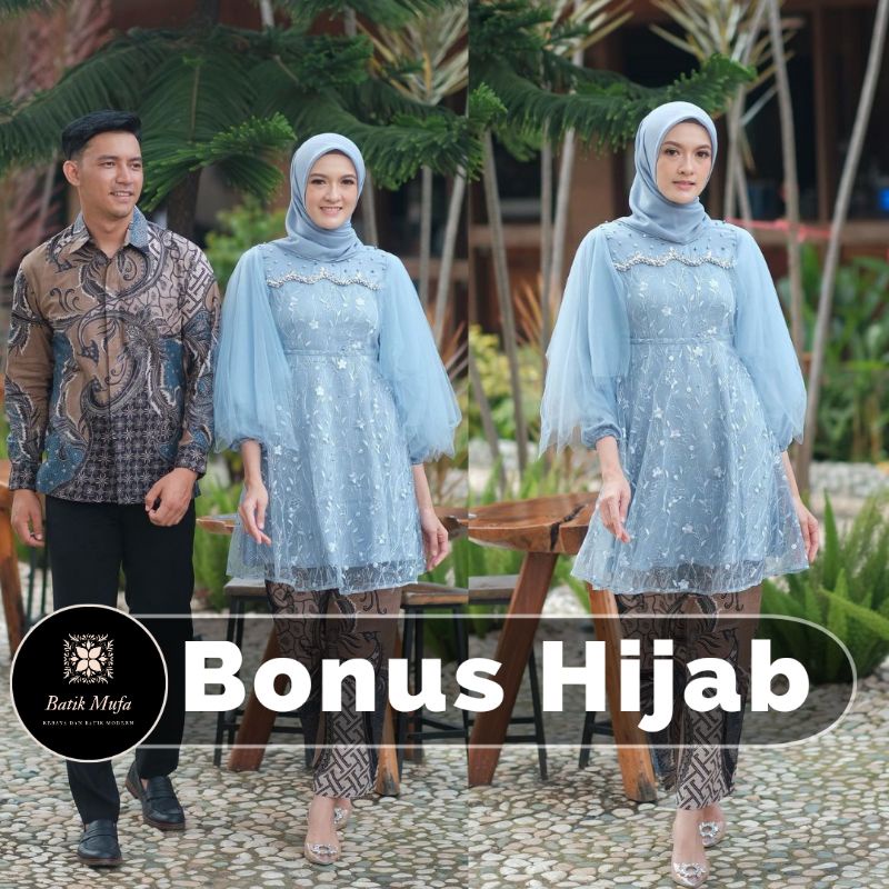 Batik couple Kebaya LUNA Tunik Blue KEBAYA MODERN KEBAYA COUPLE Kebaya terbaru , baju kebaya untuk wisuda kebaya lamaran tunangan