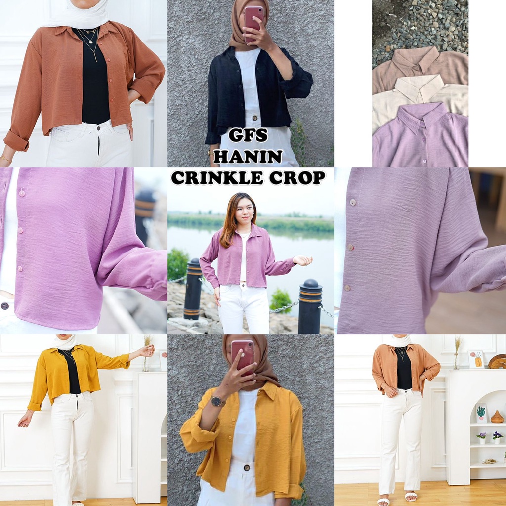 Tq88indonesia Fashion Baju Kemeja Cop Wanita Terbaru /  HANIN OVERSIZE CRINKLE CROP / Busana Casual Cewek / Ootd Kasual