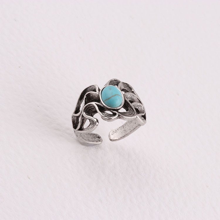 Cincin Model Terbuka Aksen turquoise Gaya retro Eropa Amerika Untuk Pria Dan Wanita