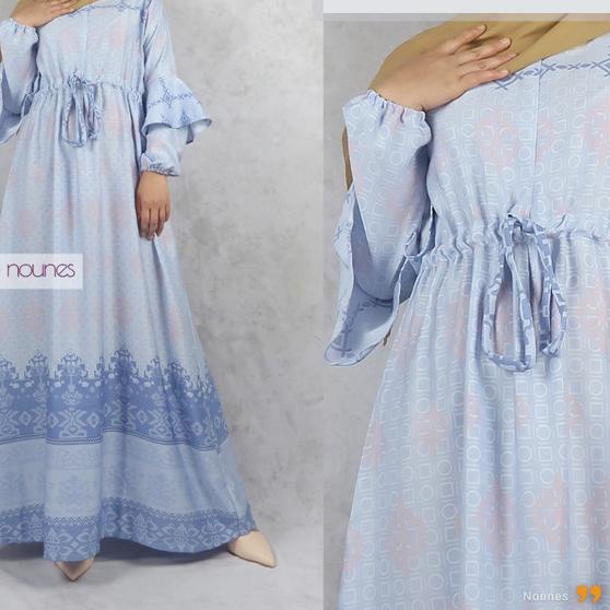 NOUNES HANESSA gamis pesta syari maxmara dress Ruffle tali serut busui - BABY BLUE, M