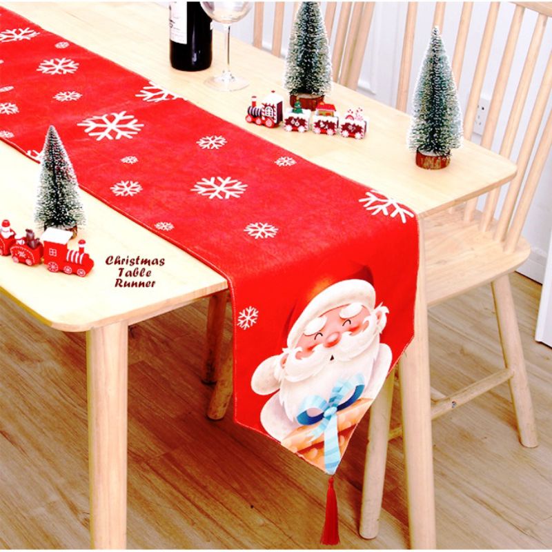 TABLE RUNNER LINEN + FLANEL Table Runner Nuansa Natal Motif