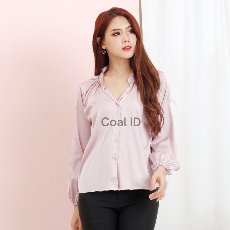 ANNA Blouse Atasan Satin Silk Kemeja Oversize Wanita