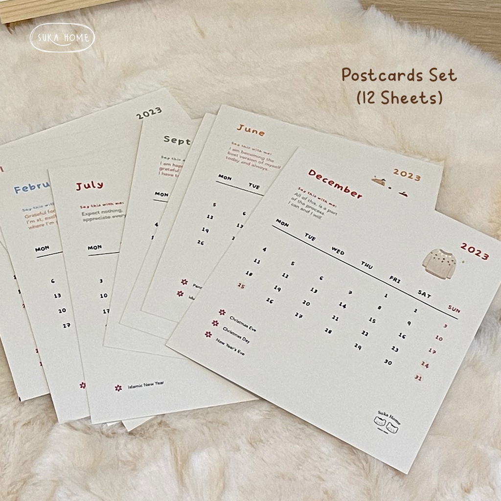 Kalender 2023 Estetik | Kalender Meja Lucu | Kalender Woodstand | Calendar Aesthetic | Journaling Calendar Korean Style | Stand Calendar by Suka Home