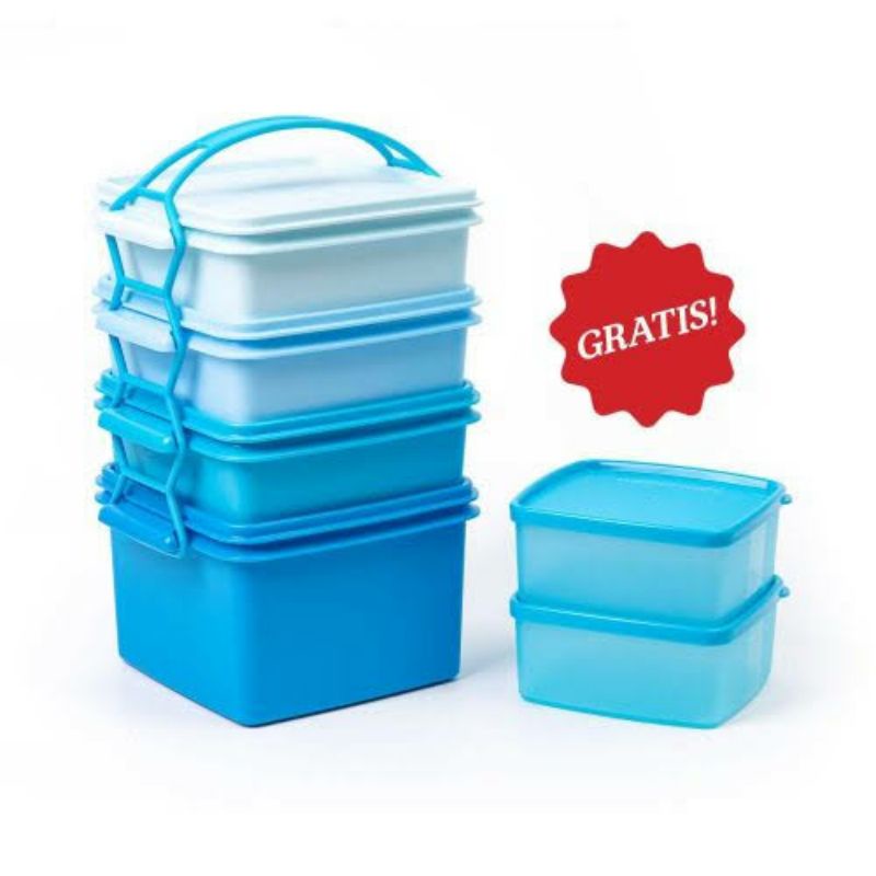 BIG SALE  RANTANG KOTAK 4 SUSUN DAN FREE - ORIGINAL TUPPERWARE - RANTANG PIKNIK SET - PREMIUM - MURA