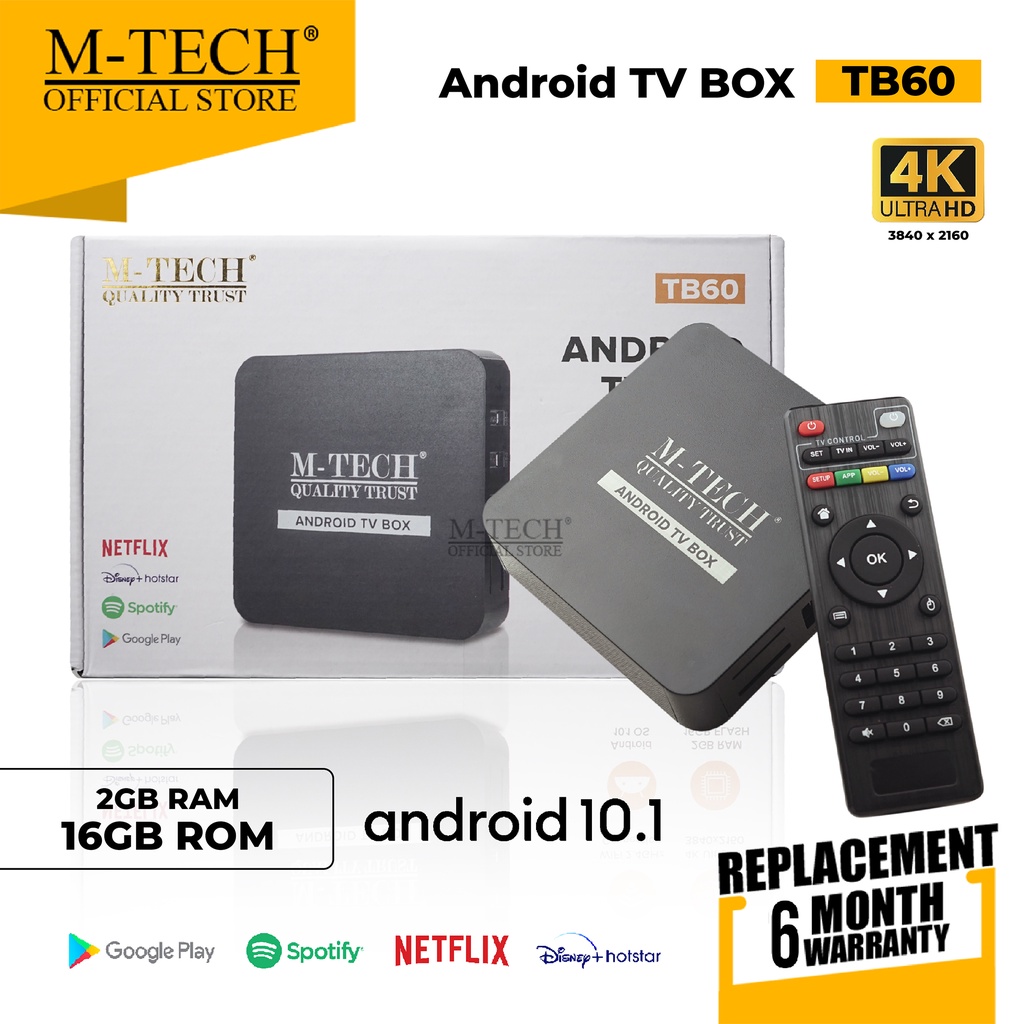 STB TV Box Android 10.1 TB60 Ultra HD 4K 2GB RAM + 16GB ROM WIFI