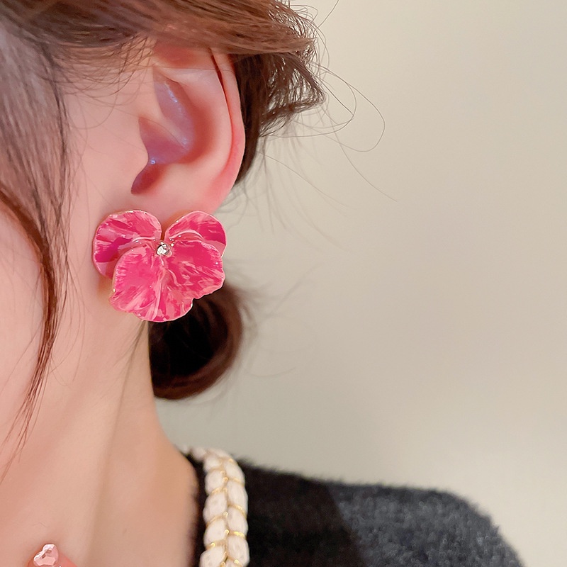 Anting Bentuk Bunga Warna Pink Gaya Korea