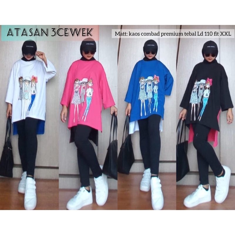 ATASAN WANITA 3CEWEK /KAOS COMBAD WANITA OVERSIZE/KAOS WANITA TRENDY