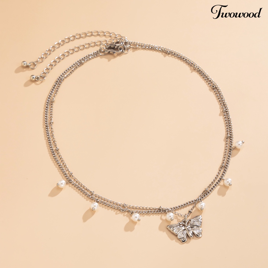 Kalung Choker Rantai Double Layer Dengan Liontin Butterfly Gaya Elegan