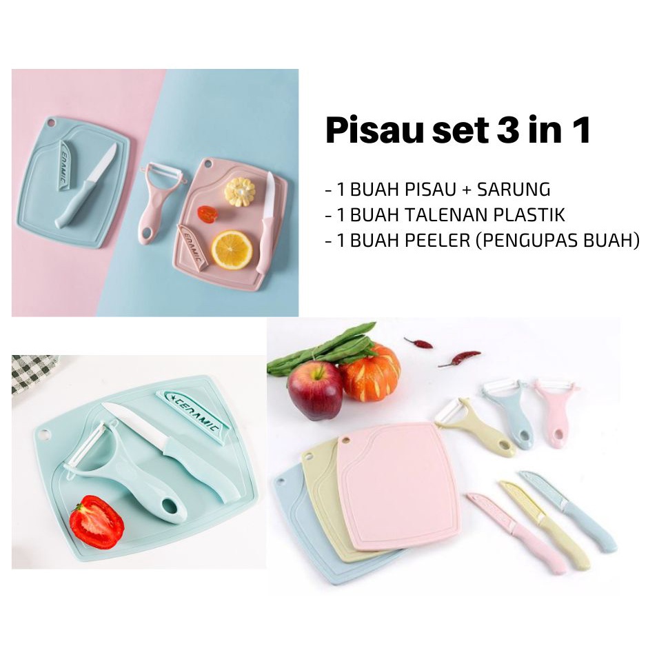 Pisau Set ceramic 3in1 Pisau Dapur Set 3 in 1 3pcs 3in1 Pastel Keramik 3pcs Alat pengupas Kupas Alas