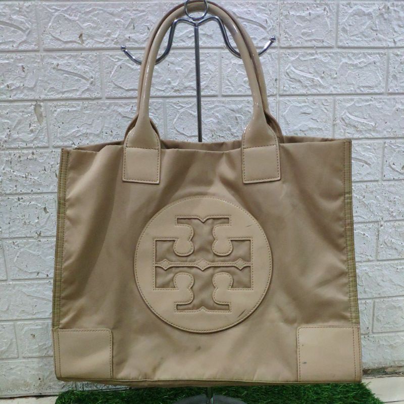 Tote Tory kanvas mix kulit glossy