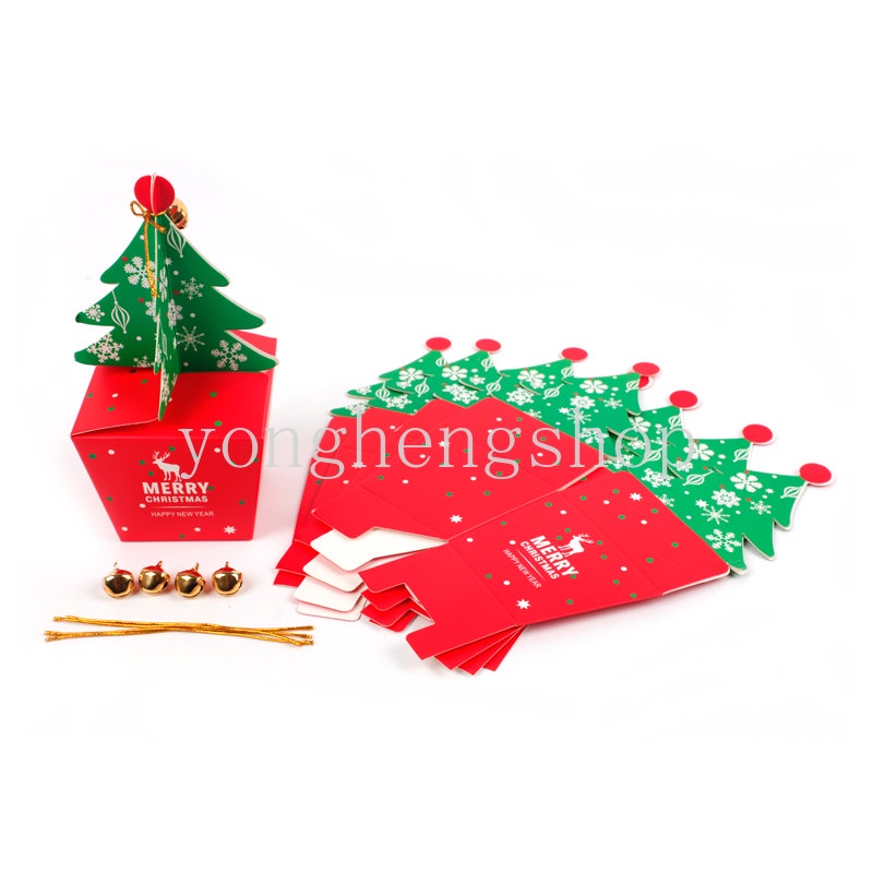 5pcs / set Kotak Permen / Cokelat Bentuk Pohon Natal 3D Dengan Lonceng Untuk Hadiah Pesta Tahun Baru
