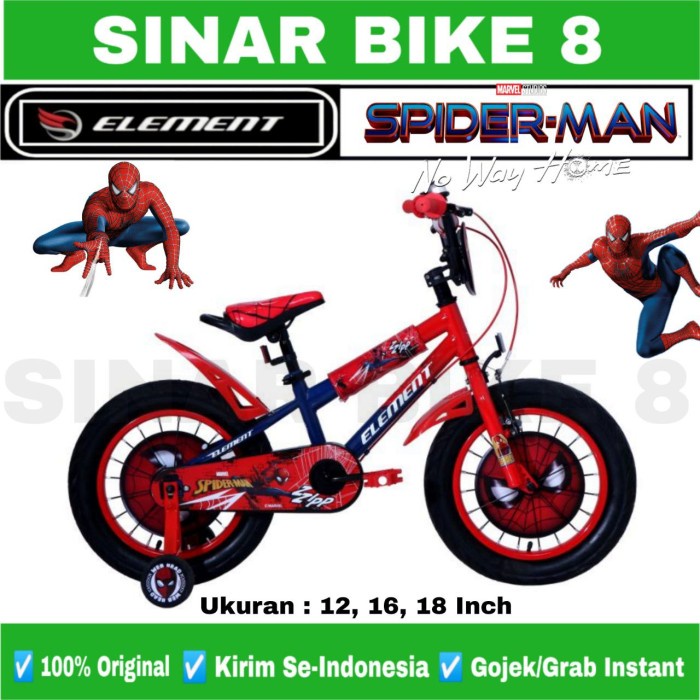 Sepeda Anak Laki BMX ELEMENT MARVEL SPIDERMAN NEW Ukuran 12 16 18 Inch