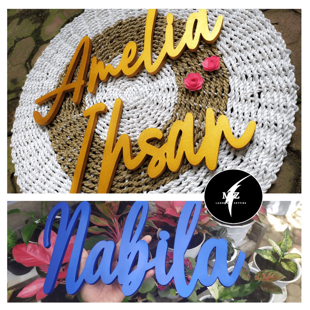 [Harga Per Kata (8 Huruf)] TULISAN KAYU NAMA KAYU TIMBUL HIASAN DINDING CUSTOM + LAMPU LED - HARGA M