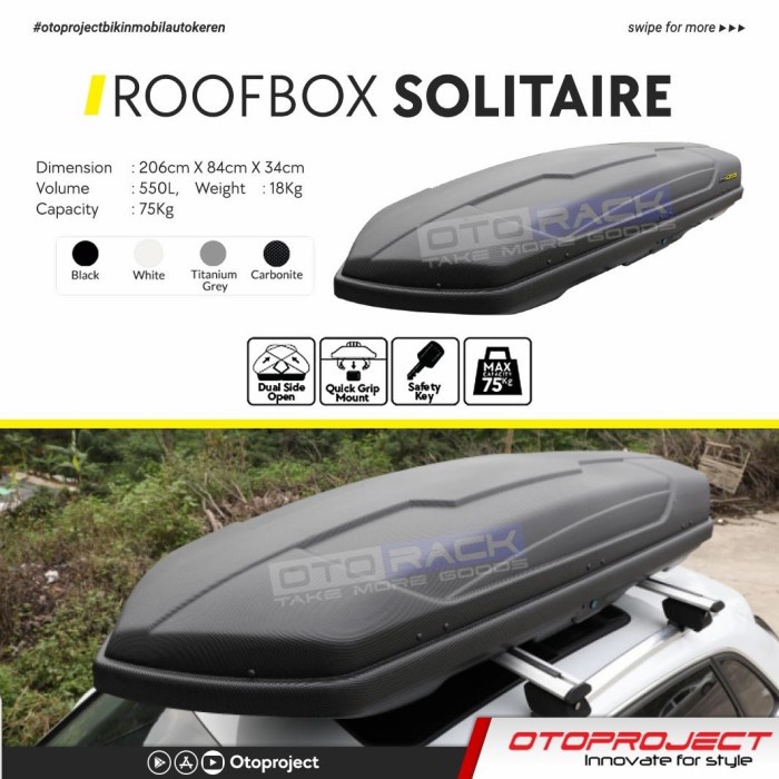 Roofbox Roof Rack Box Otorack Solitaire 530L Bagasi Atas Mobil Slim