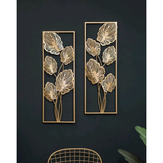 Golden Iron Leaf Wall Decoration / Dekorasi Bunga Emas Logam / Dekorasi Daun Bingkai Kuningan