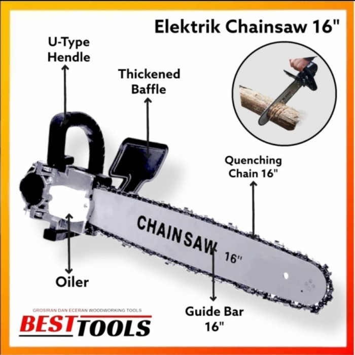 adapter chainsaw 16" / gergaji gerinda chain saw LONG BAR 16inch BESTTOOLS panjang bar 40cm