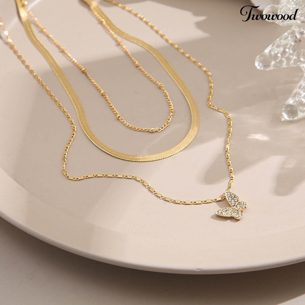 Kalung Multilayer Bentuk Pita Electroplating Untuk Wanita