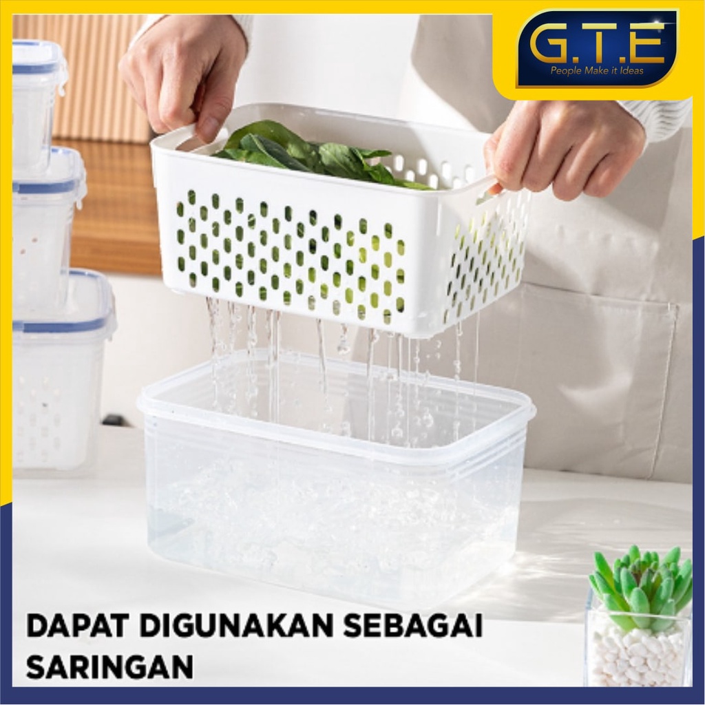 GTE | KOTAK PENYIMPANAN SERBAGUNA 3SET PUTIH BIRU | 3IN1 TEMPAT PENYIMPANAN SAYUR | TEMPAT PENYIMPANAN BUAH | KOTAK MAKANAN