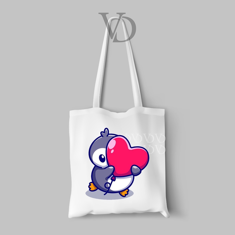 tote bag kanvas motif pinguin cute / tas belanja lucu