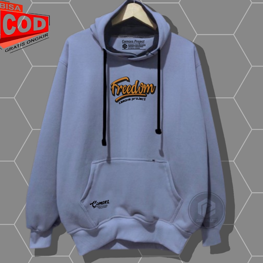 Sweater Hoodie Keren Pria Distro Ori 2022 Warna Abu Paralon Sablon Freedom Jaket Terbaru 2022 Bahan Katun CAMOXS PROJECT Hoodie Branded Switter Cowok