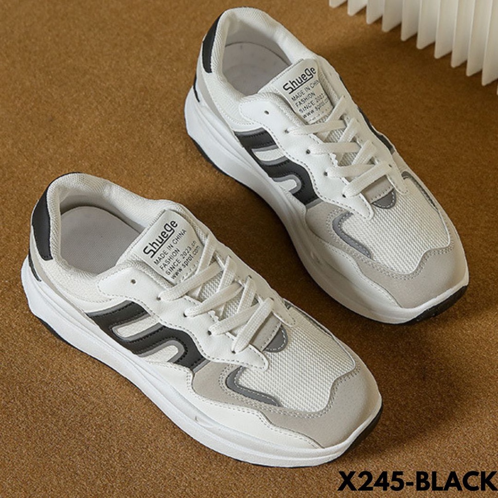 SEPATU WANITA SNEAKERS GAPAKE RIBET PAKAINYA IMPORT BAHAN PU COMBI MESH 245