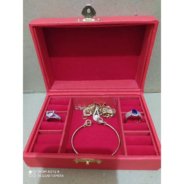 kotak perhiasan bs unk isi 6cincin+1kotak kosong ditengah unk kalung gelang anting liontin LM