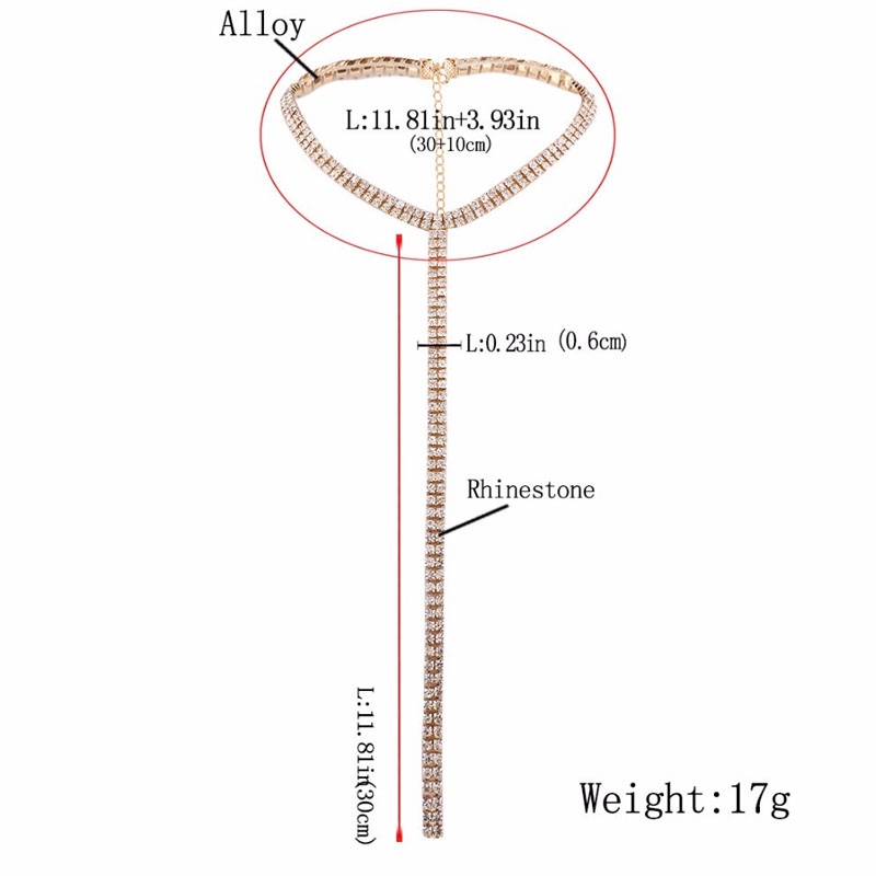 Kalung Choker Rantai Rumbai Panjang Lapisan Ganda Aksen Kristal Berlian Imitasi Untuk Wanita