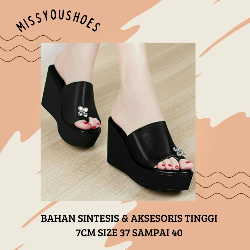 SANDAL JEMPOL POLOS / SANDAL WEDGES WANITA IMPORT PREMIUM