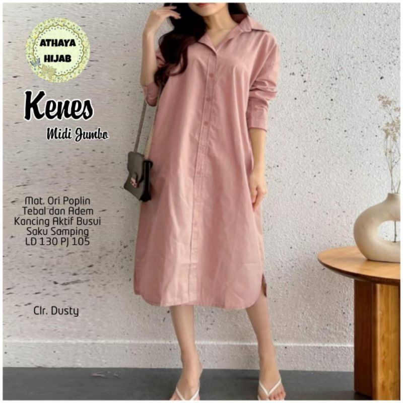 Dress Midi Kenes Midi Oversize Katun Poplin LD 130 Midi Jumbo Terbaru Fashion Wanita Kekinian By Ath