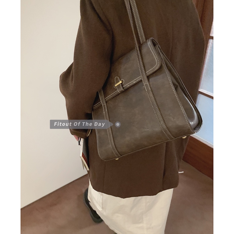 Suhao retro tas berkapasitas besar wanita 2022 baru trendi fashion tote bag tekstur ceruk tas bahu tas komuter