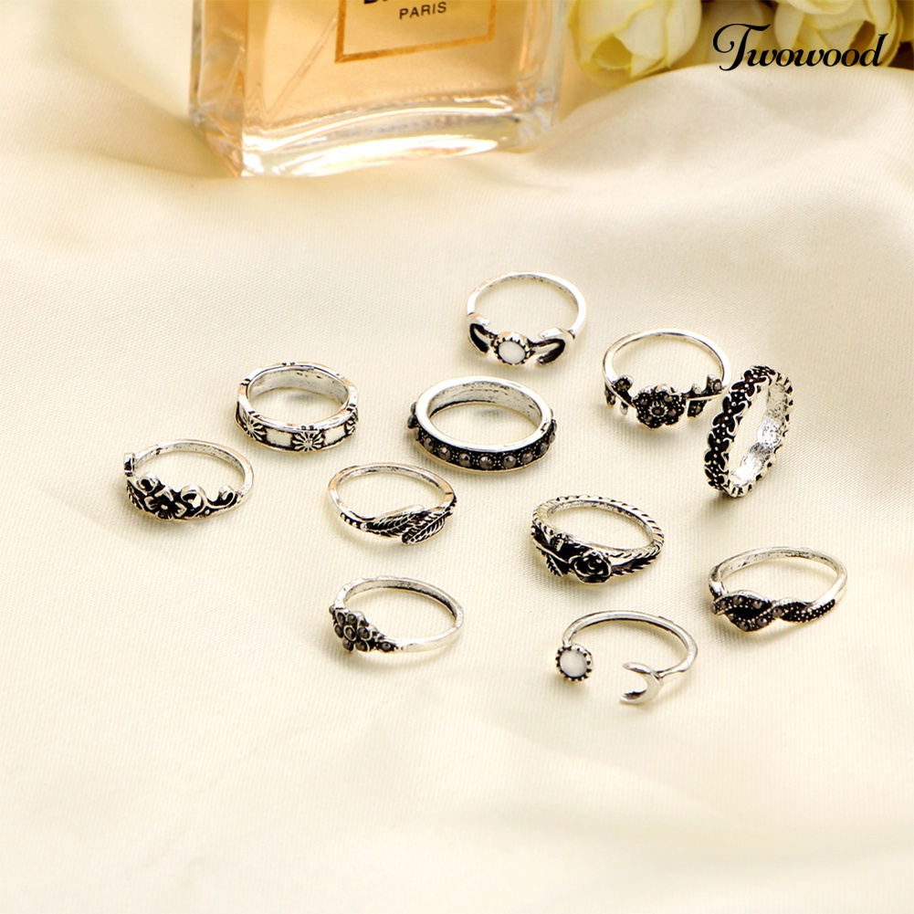 11 Pcs Cincin Knuckle Bahan Alloy Gaya Retro Untuk Wanita