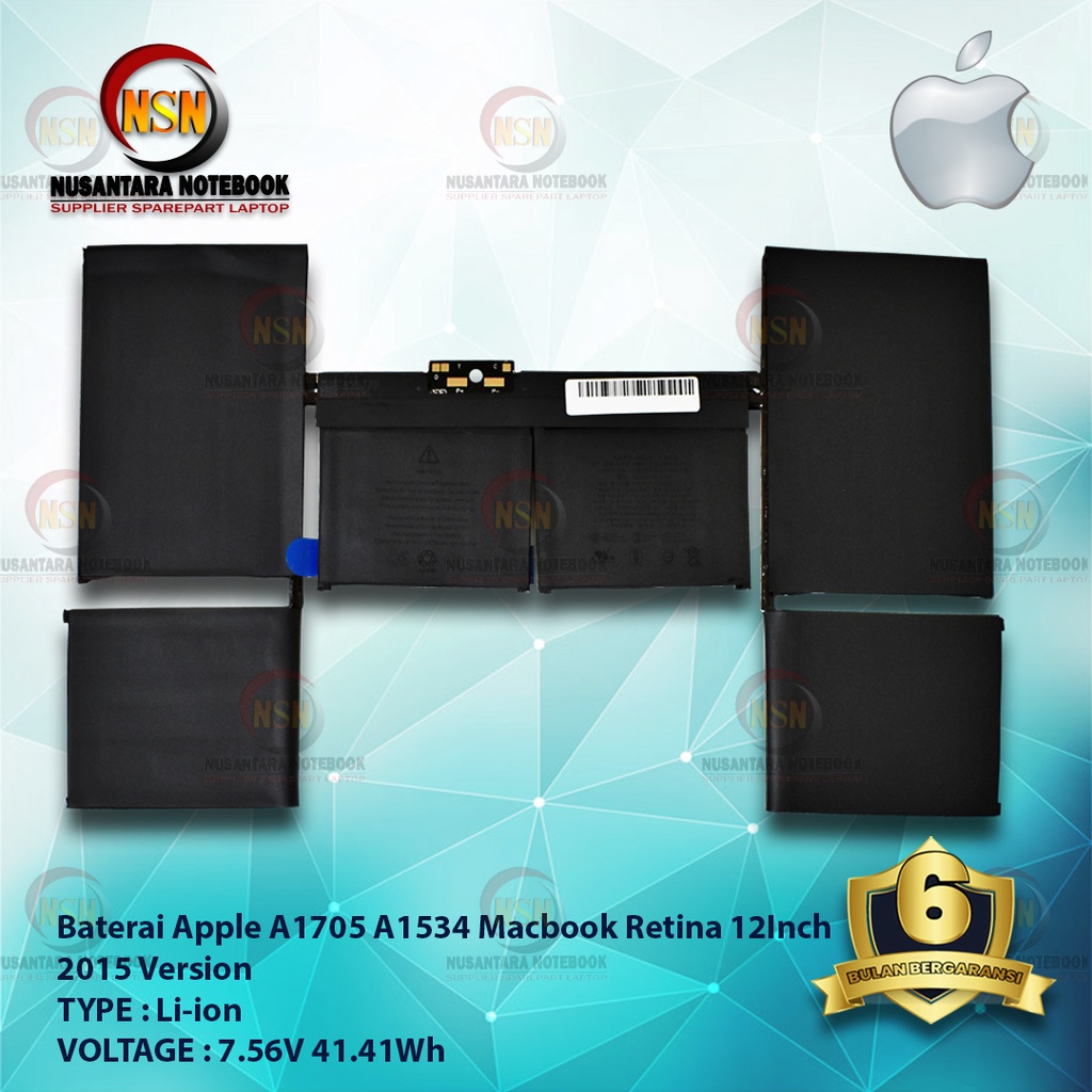 Baterai Apple A1705 A1534 Macbook Retina 12&quot; 2015 7.56V 41.41Wh