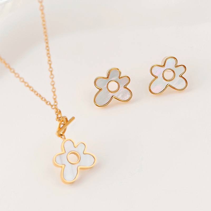 Kalung anting bunga tak beraturan titanium anti karat harga grosir bisa cod