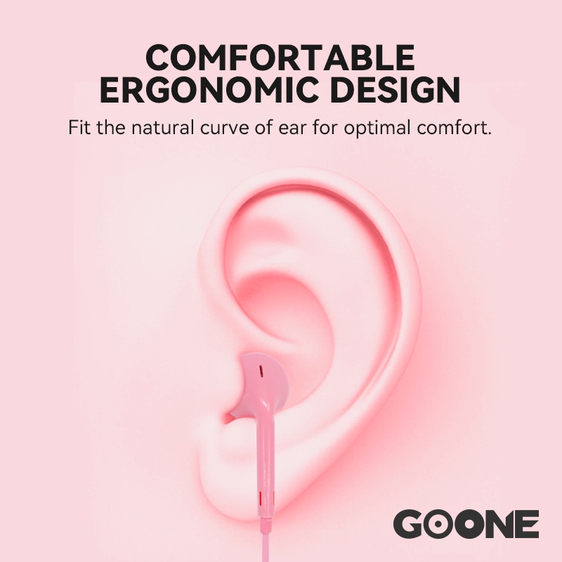 GOONE Earphone Headphone Dengan Kotak 3.5mm Kabel Jack 1.2 m Headset Warna Putih Hitam Pink Biru Musik Hp Komputer