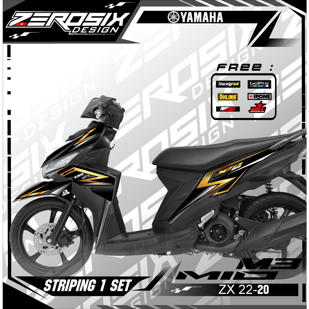 Sticker striping Mio M3 variasi stiker lis body terbaru Racing ZX 22 20 Strip